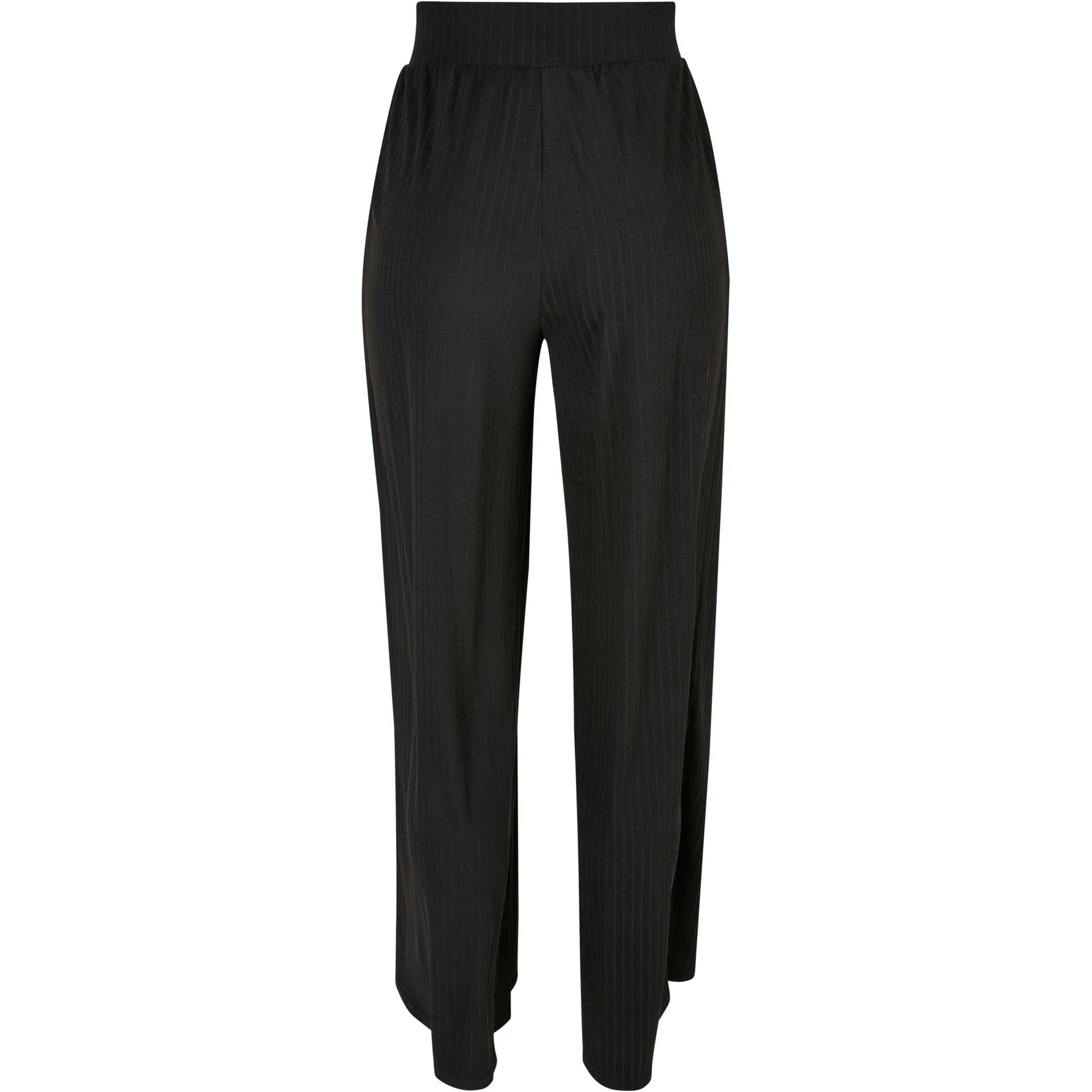Black - Back - Urban Classics Womens-Ladies Jersey Ribbed Wide Leg Trousers