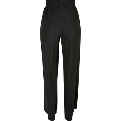 Black - Back - Urban Classics Womens-Ladies Jersey Ribbed Wide Leg Trousers