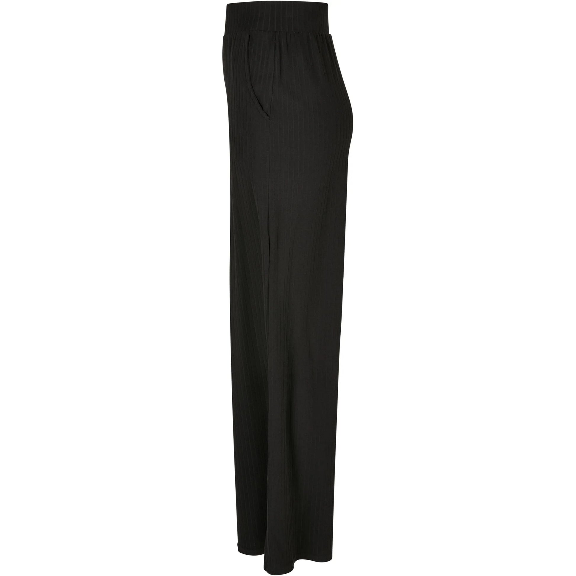 Black - Side - Urban Classics Womens-Ladies Jersey Ribbed Wide Leg Trousers