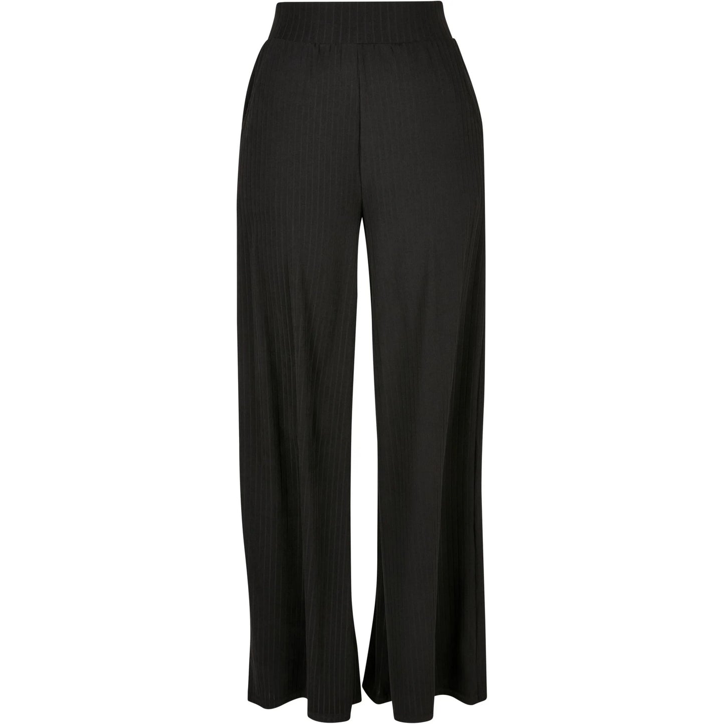 Black - Front - Urban Classics Womens-Ladies Jersey Ribbed Wide Leg Trousers