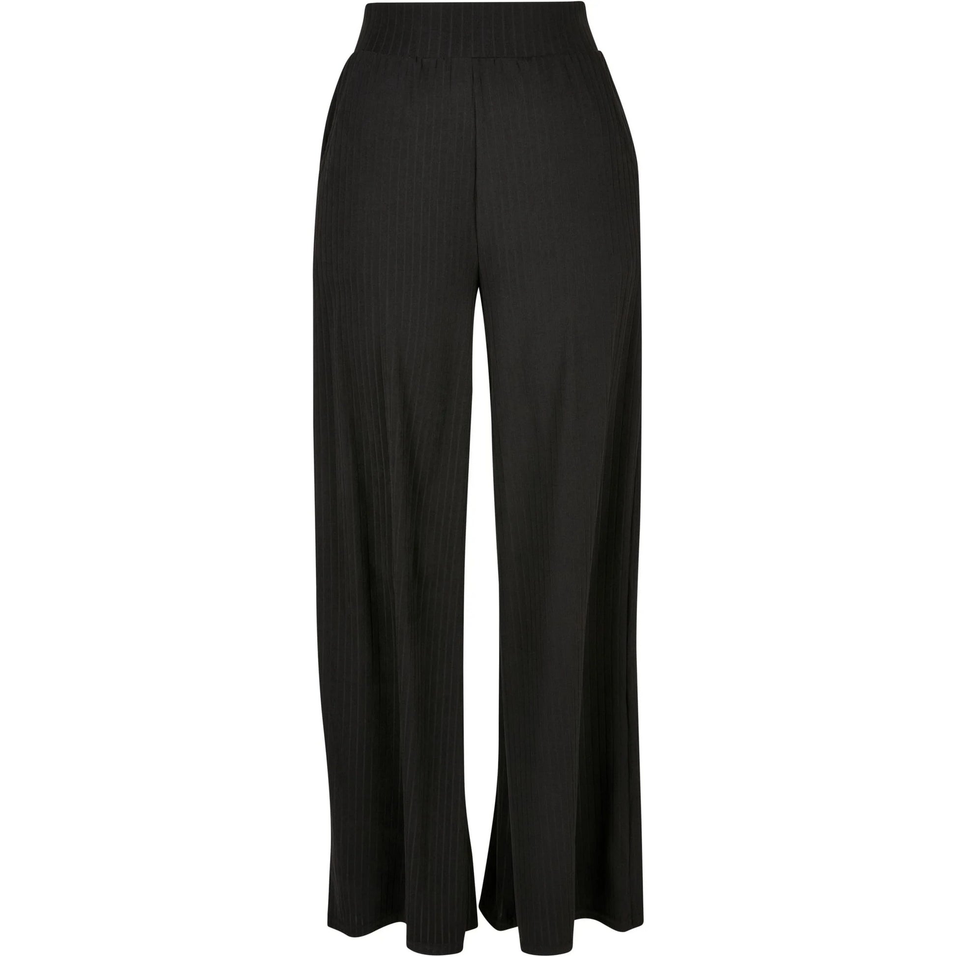 Black - Front - Urban Classics Womens-Ladies Jersey Ribbed Wide Leg Trousers