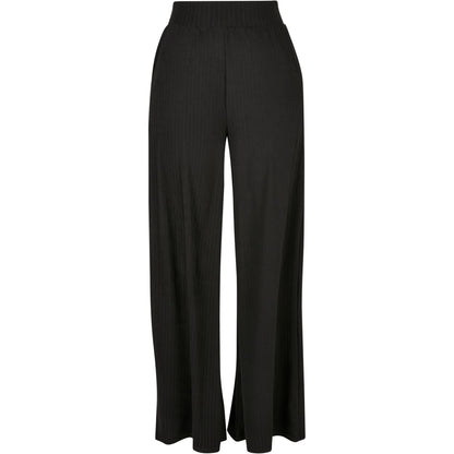 Black - Front - Urban Classics Womens-Ladies Jersey Ribbed Wide Leg Trousers