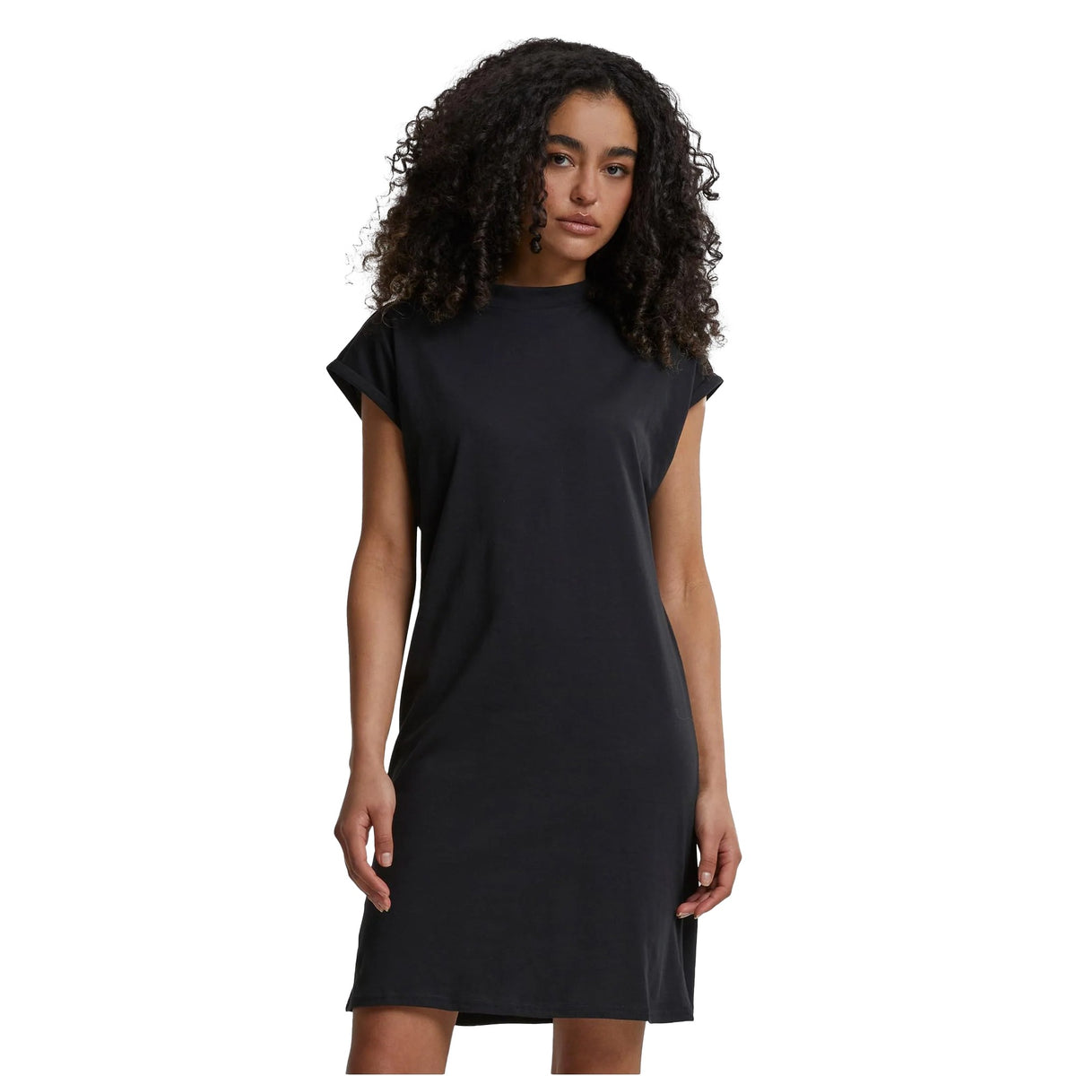 Black - Pack Shot - Urban Classics Womens-Ladies Turtle Extended Shoulder Dress