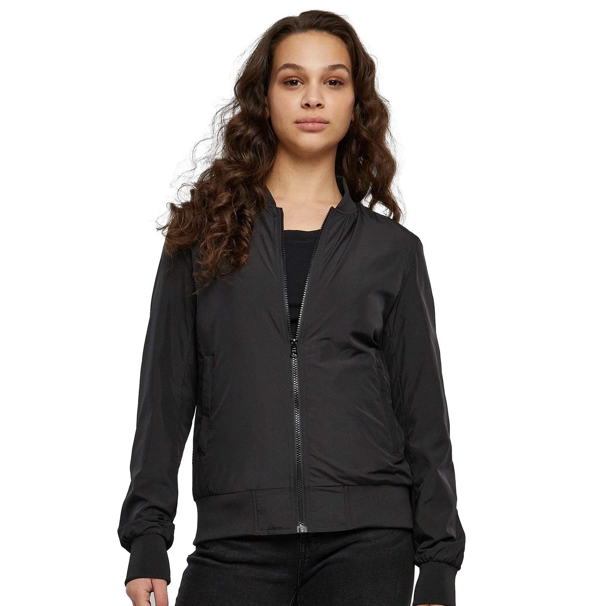Black - Side - Urban Classics Womens-Ladies Lights Bomber Jacket