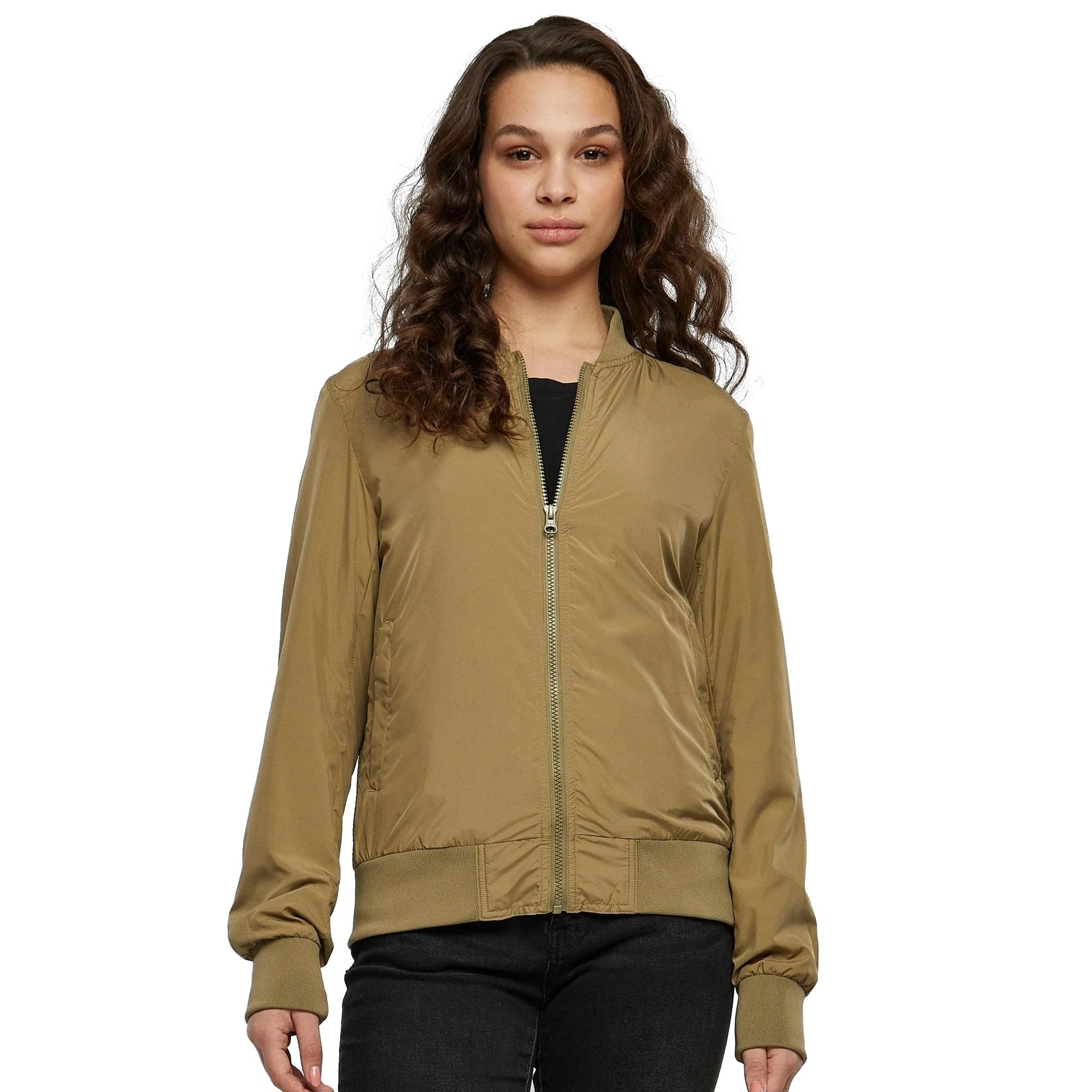 Khaki Brown - Side - Urban Classics Womens-Ladies Lights Bomber Jacket