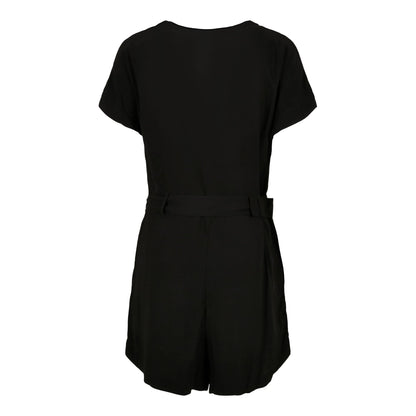 Black - Back - Urban Classics Womens-Ladies Flower Viscose Belt Short Jumpsuit