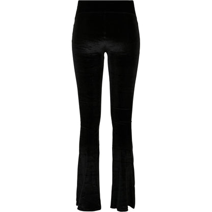 Black - Back - Urban Classics Womens-Ladies Velvet High Waist Bootcut Leggings