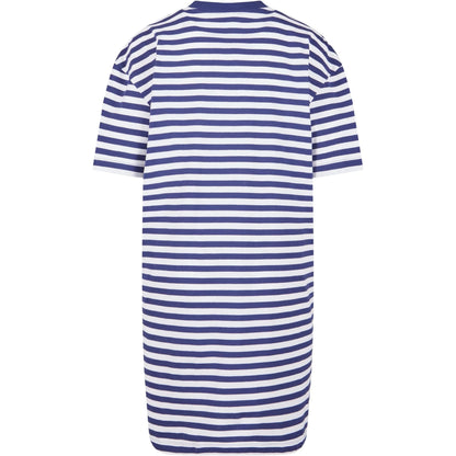 White-Dark Blue - Back - Urban Classics Womens-Ladies Striped Oversized T-Shirt Dress
