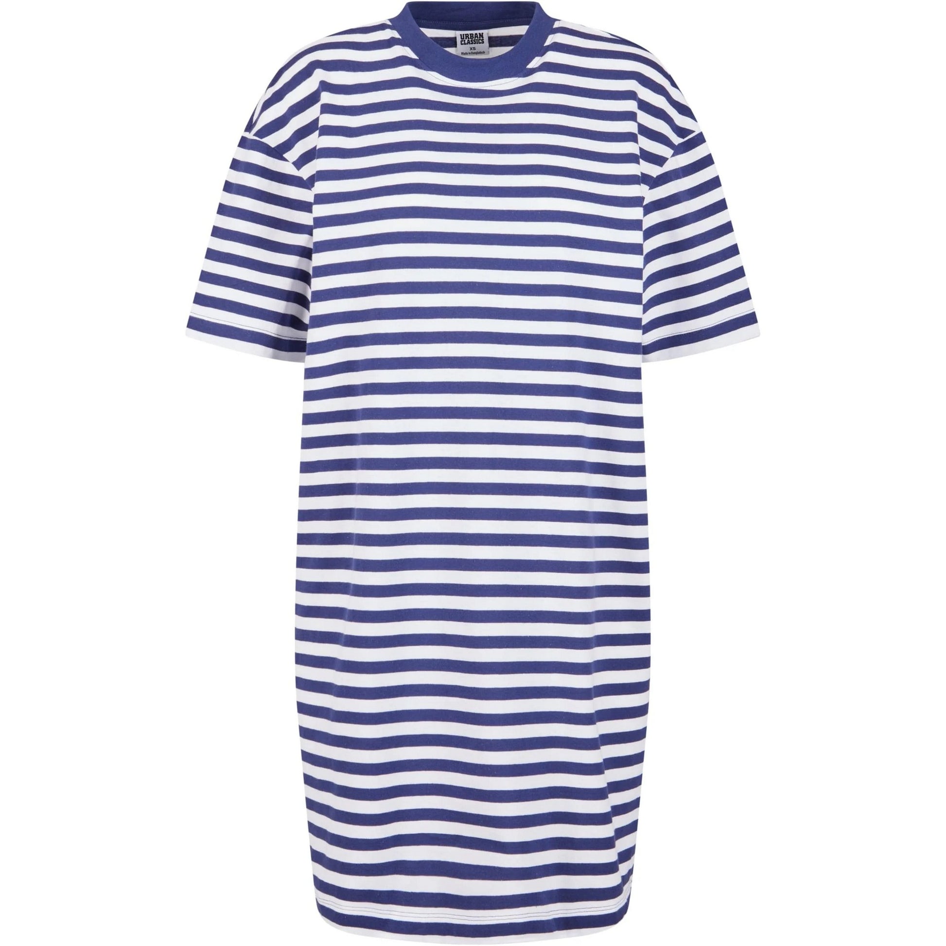 White-Dark Blue - Front - Urban Classics Womens-Ladies Striped Oversized T-Shirt Dress