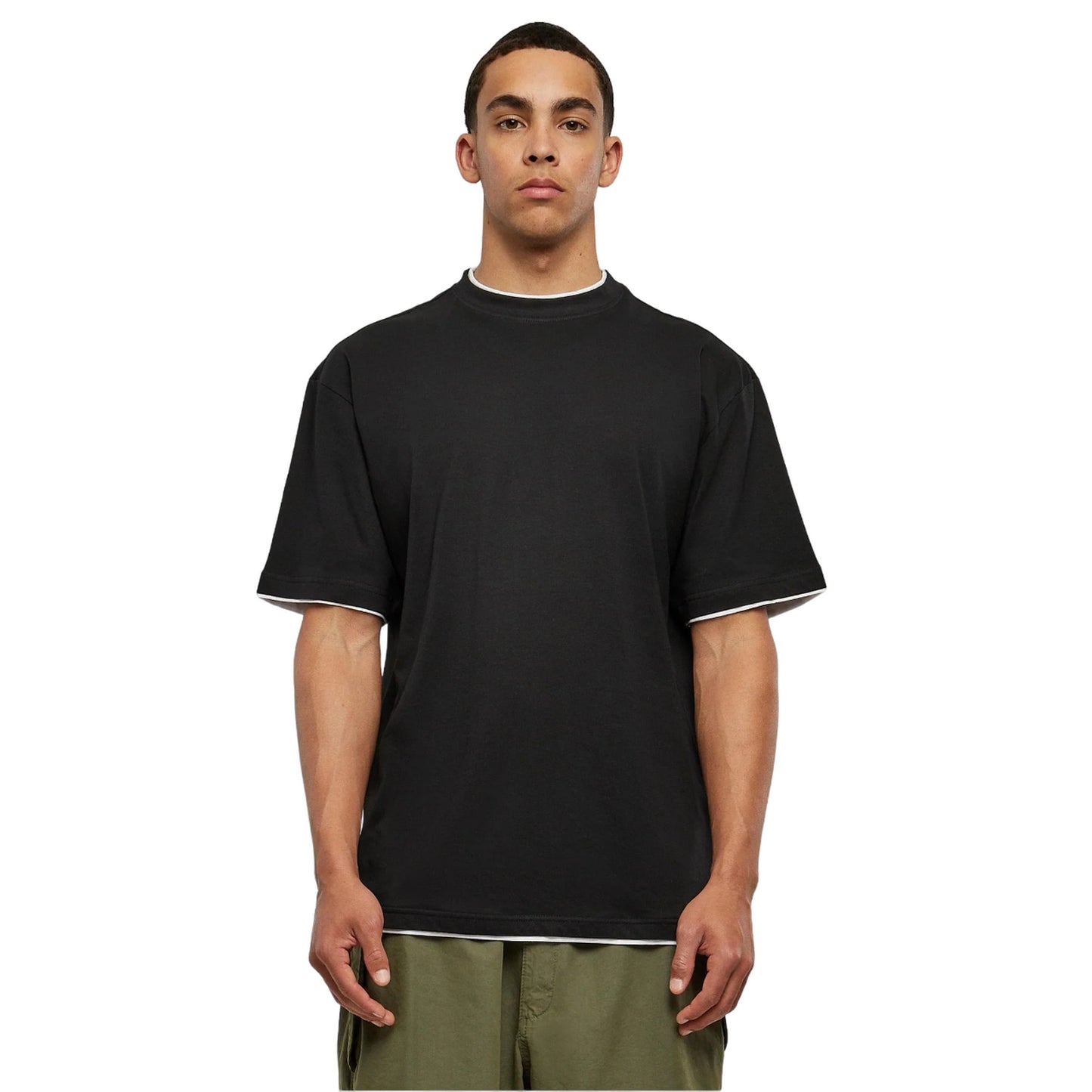 Black-White - Side - Urban Classics Mens Contrast Detail Tall T-Shirt
