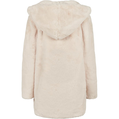 Off White - Back - Urban Classics Womens-Ladies Teddy Fleece Hooded Coat