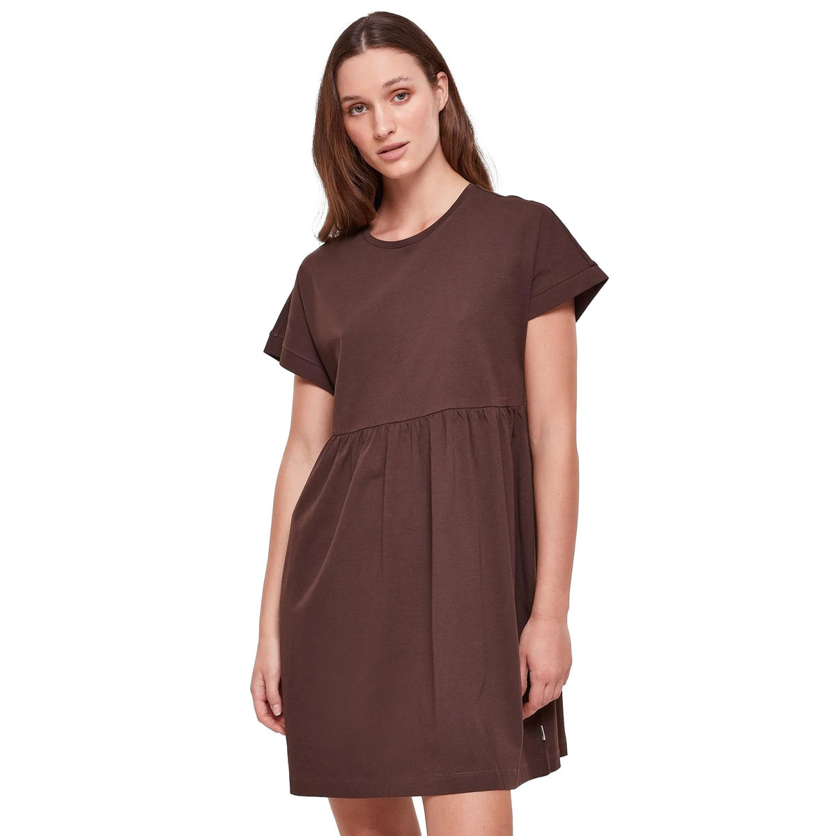 Brown - Side - Urban Classics Womens-Ladies Empire Valance Organic T-Shirt Dress