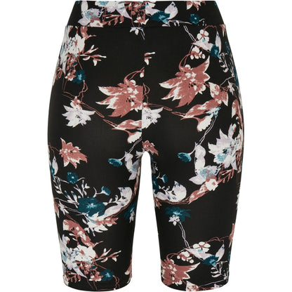 Black - Back - Urban Classics Womens-Ladies Soft Flowers Cycling Shorts
