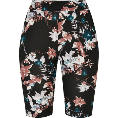 Black - Front - Urban Classics Womens-Ladies Soft Flowers Cycling Shorts