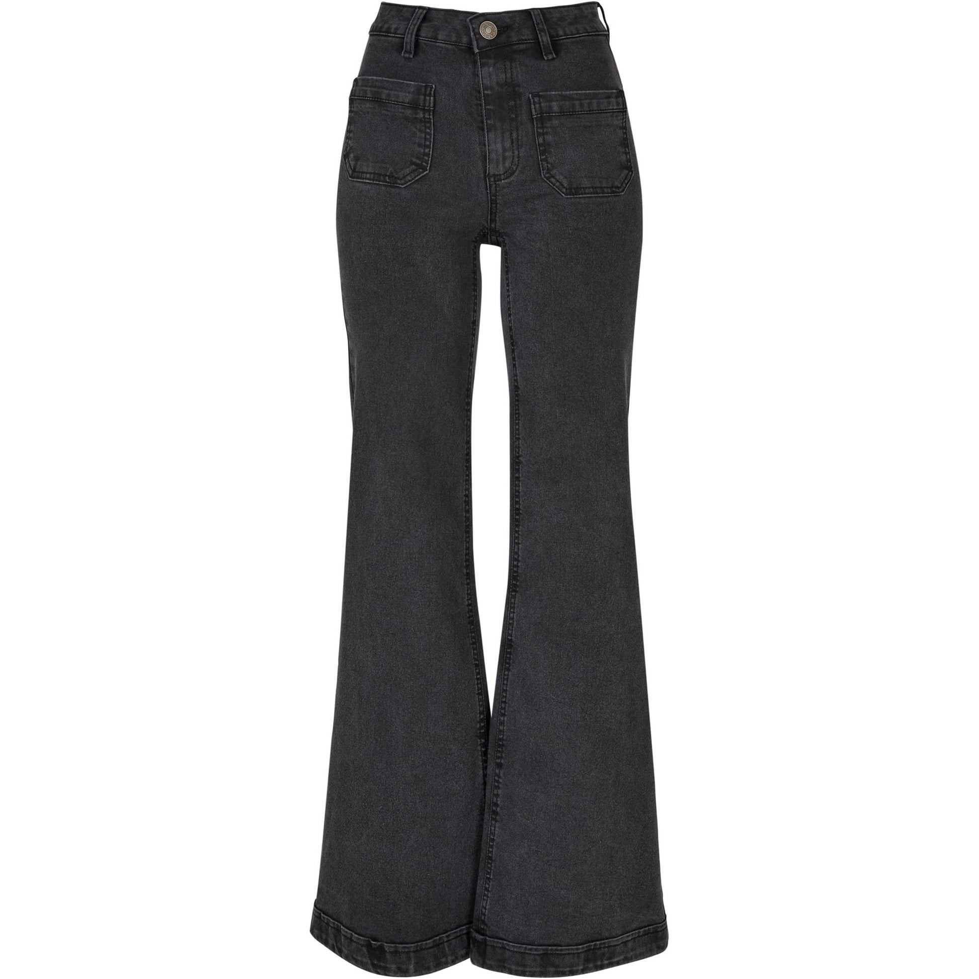 Black Wash - Front - Urban Classics Womens-Ladies Denim Vintage Flared Jeans