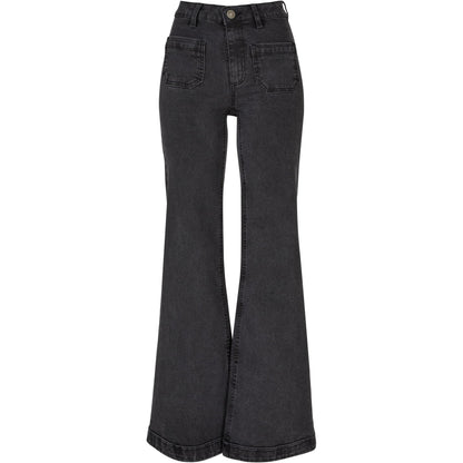 Black Wash - Front - Urban Classics Womens-Ladies Denim Vintage Flared Jeans