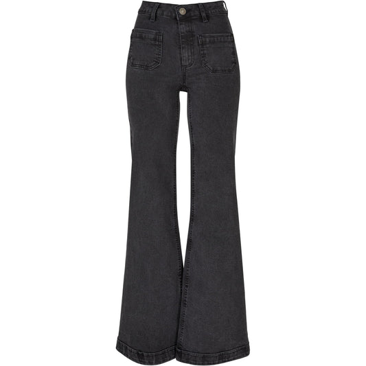 Black Wash - Front - Urban Classics Womens-Ladies Denim Vintage Flared Jeans