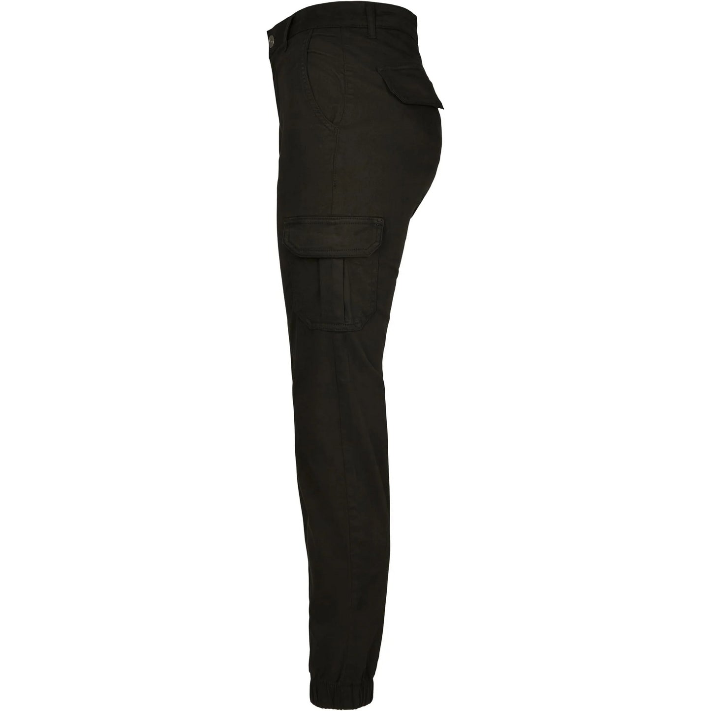 Black - Side - Urban Classics Womens-Ladies High Waist Cargo Trousers