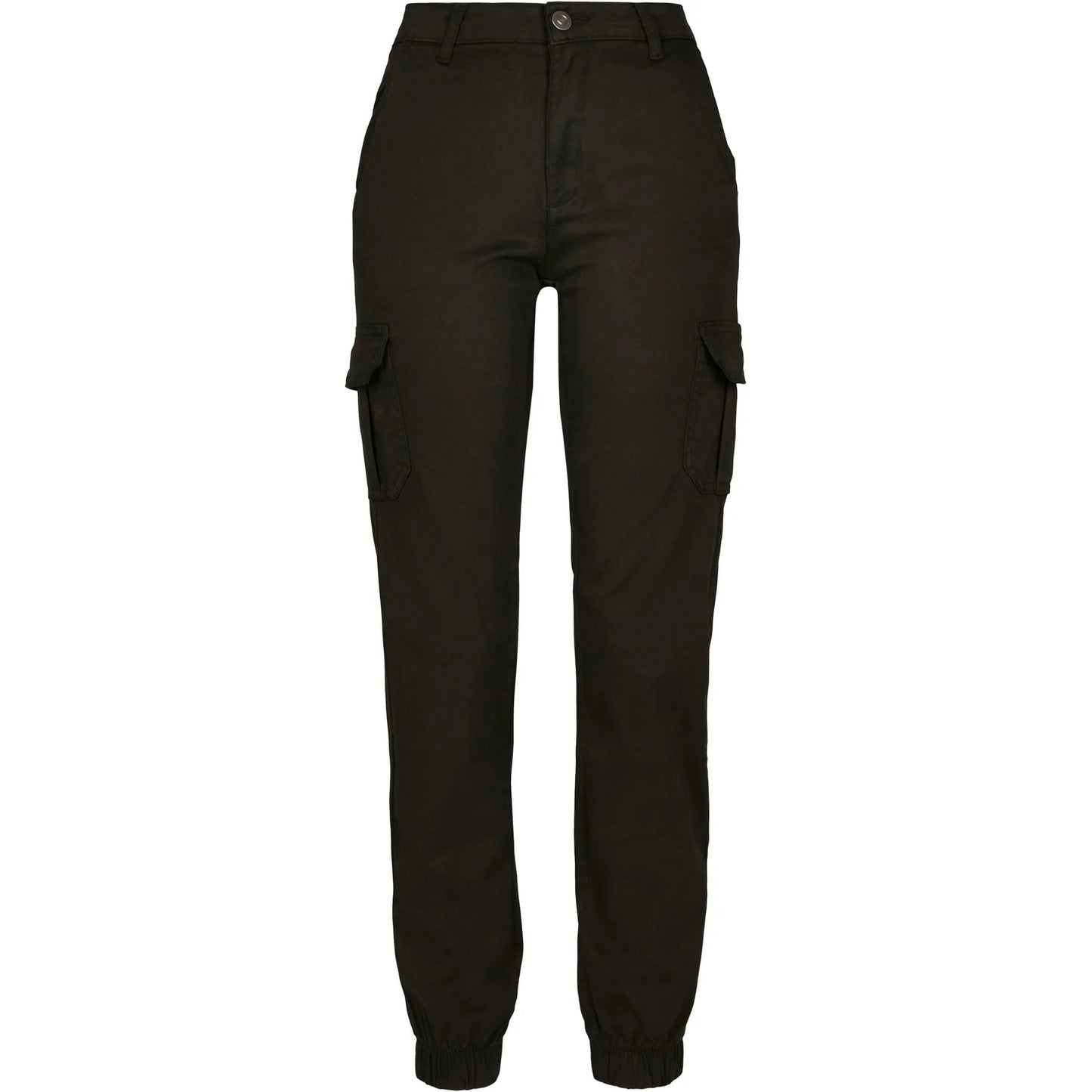 Black - Front - Urban Classics Womens-Ladies High Waist Cargo Trousers