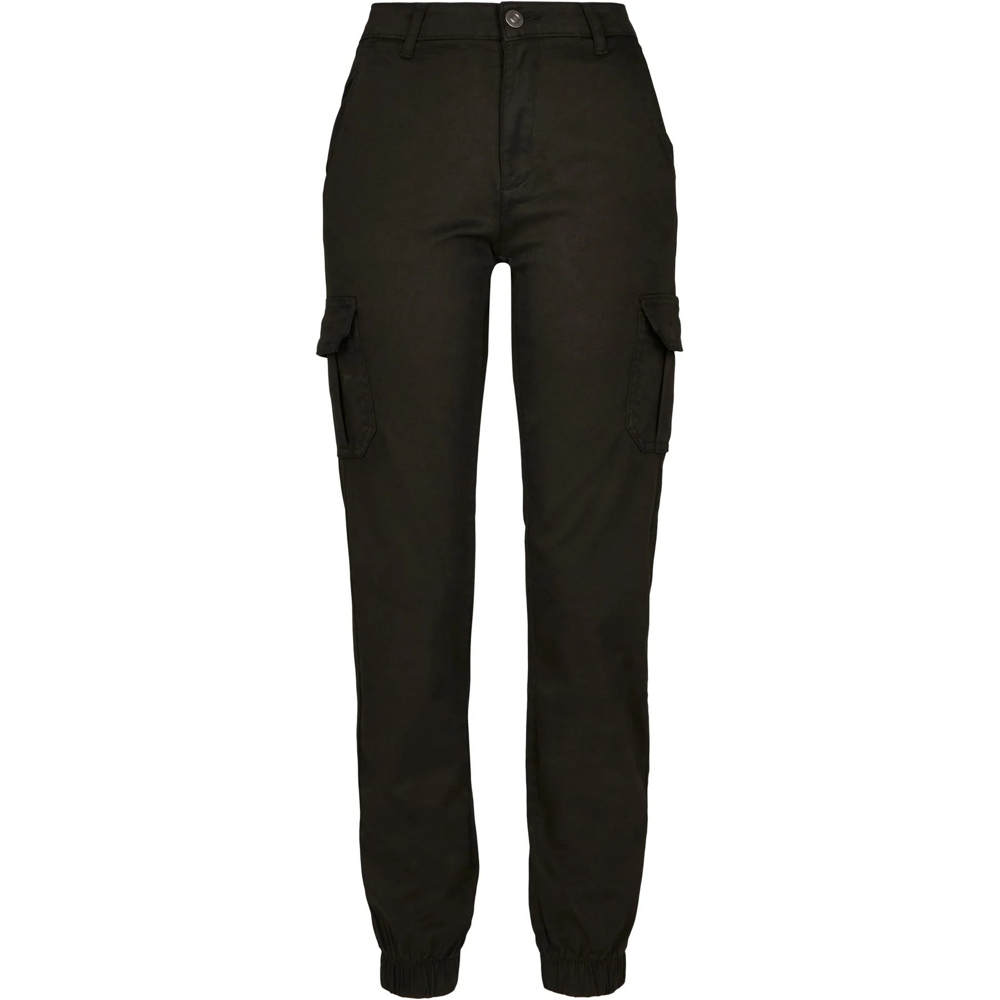 Black - Front - Urban Classics Womens-Ladies High Waist Cargo Trousers