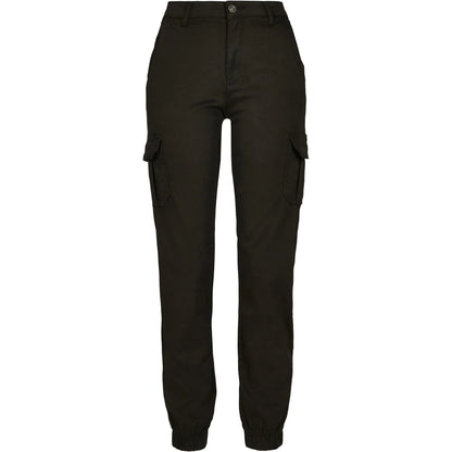 Black - Front - Urban Classics Womens-Ladies High Waist Cargo Trousers