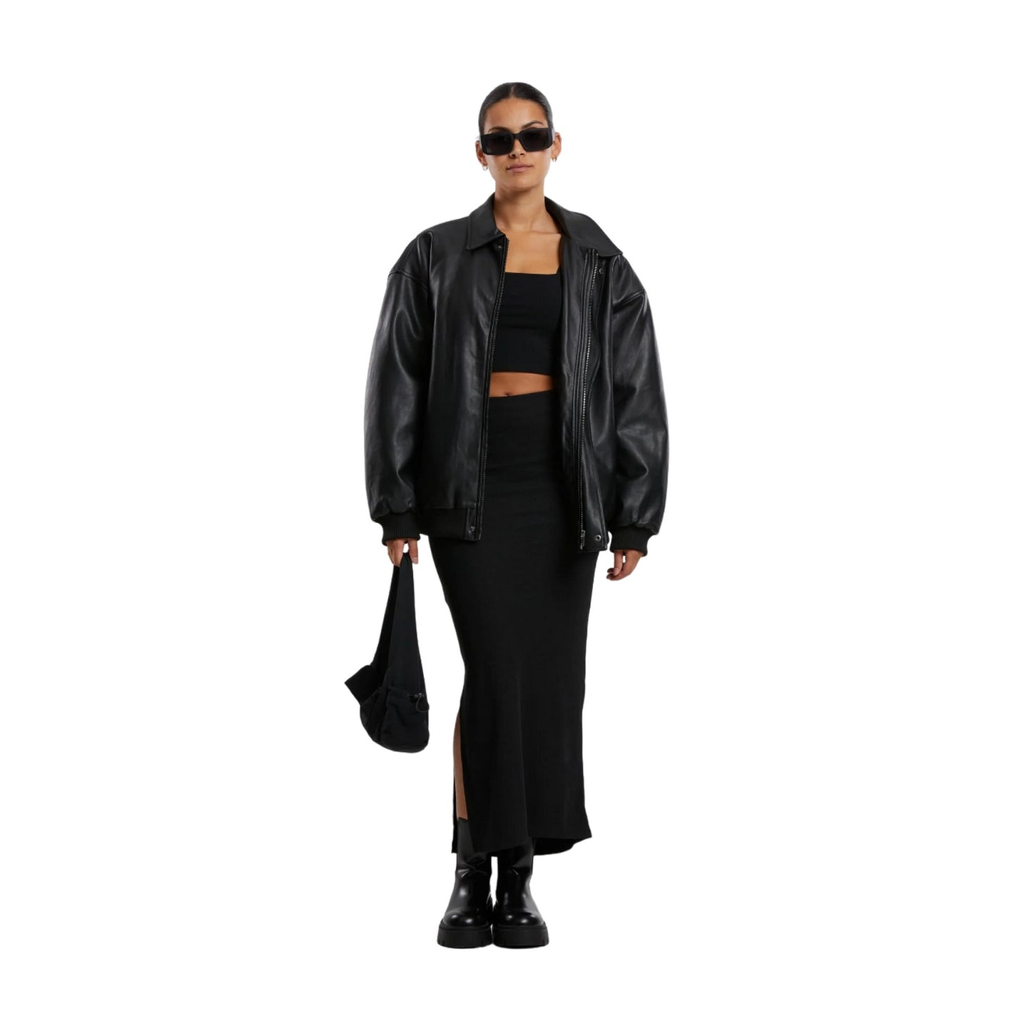 Black - Side - Urban Classics Womens-Ladies Ribbed High Slit Maxi Skirt