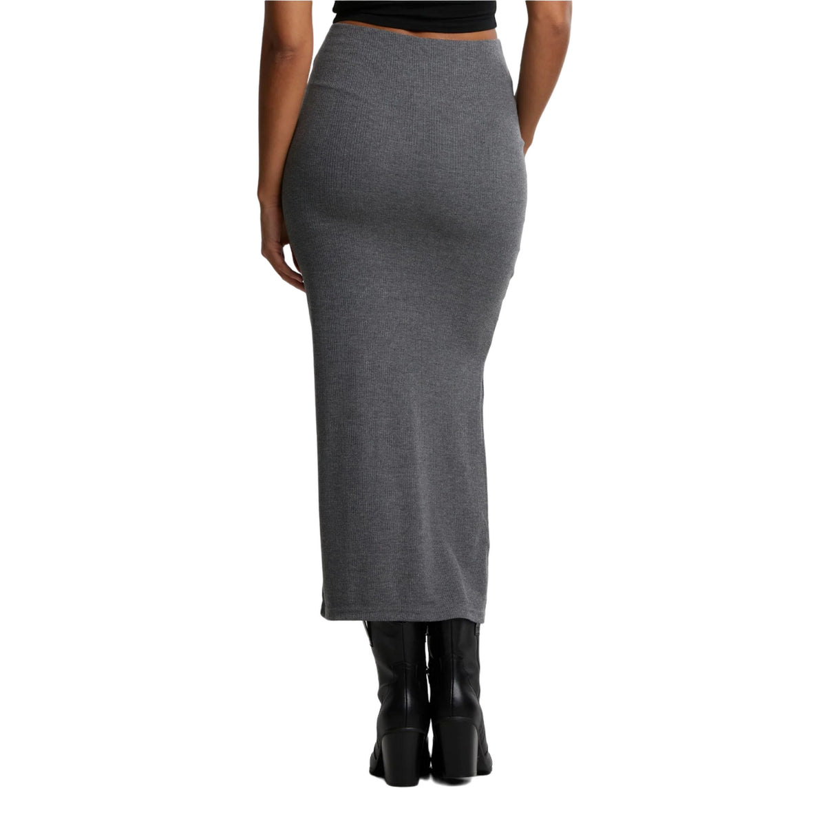 Dark Grey Melange - Back - Urban Classics Womens-Ladies Ribbed High Slit Maxi Skirt