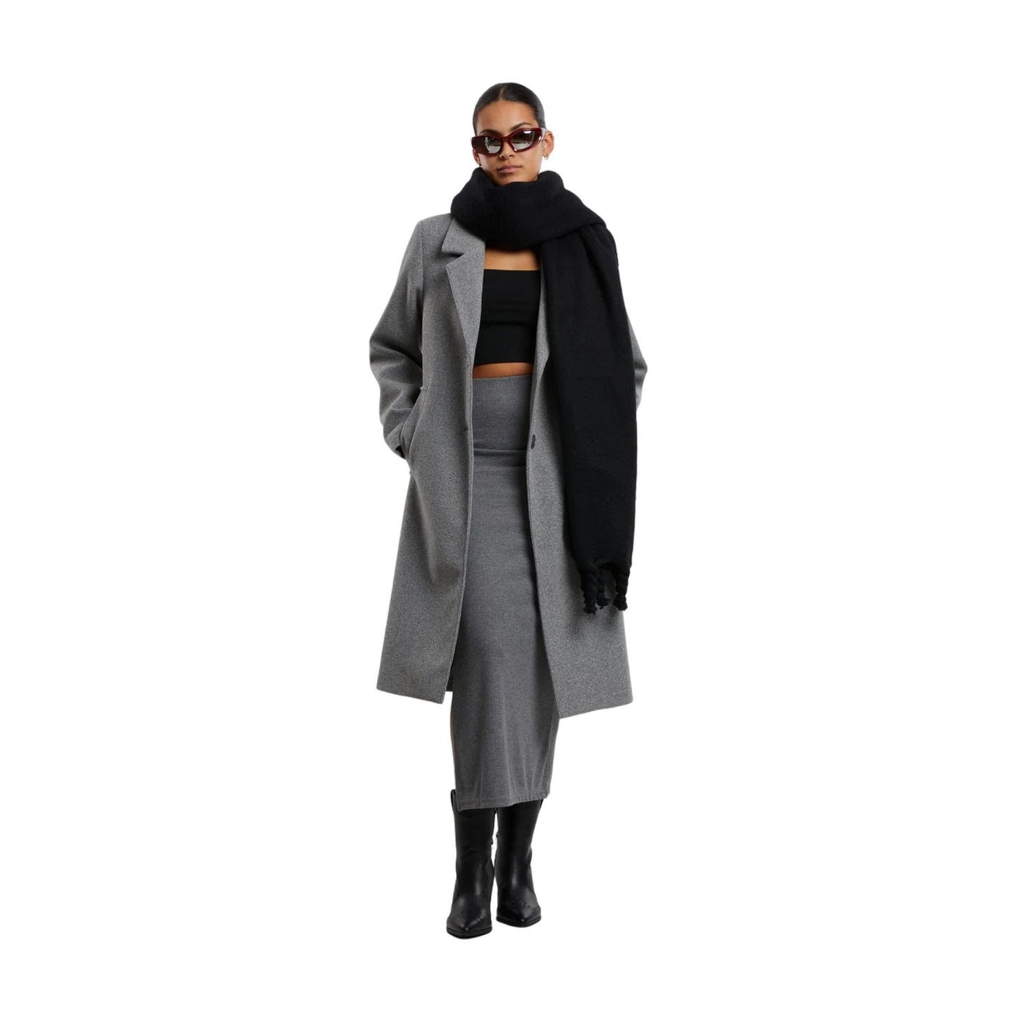 Dark Grey Melange - Side - Urban Classics Womens-Ladies Ribbed High Slit Maxi Skirt