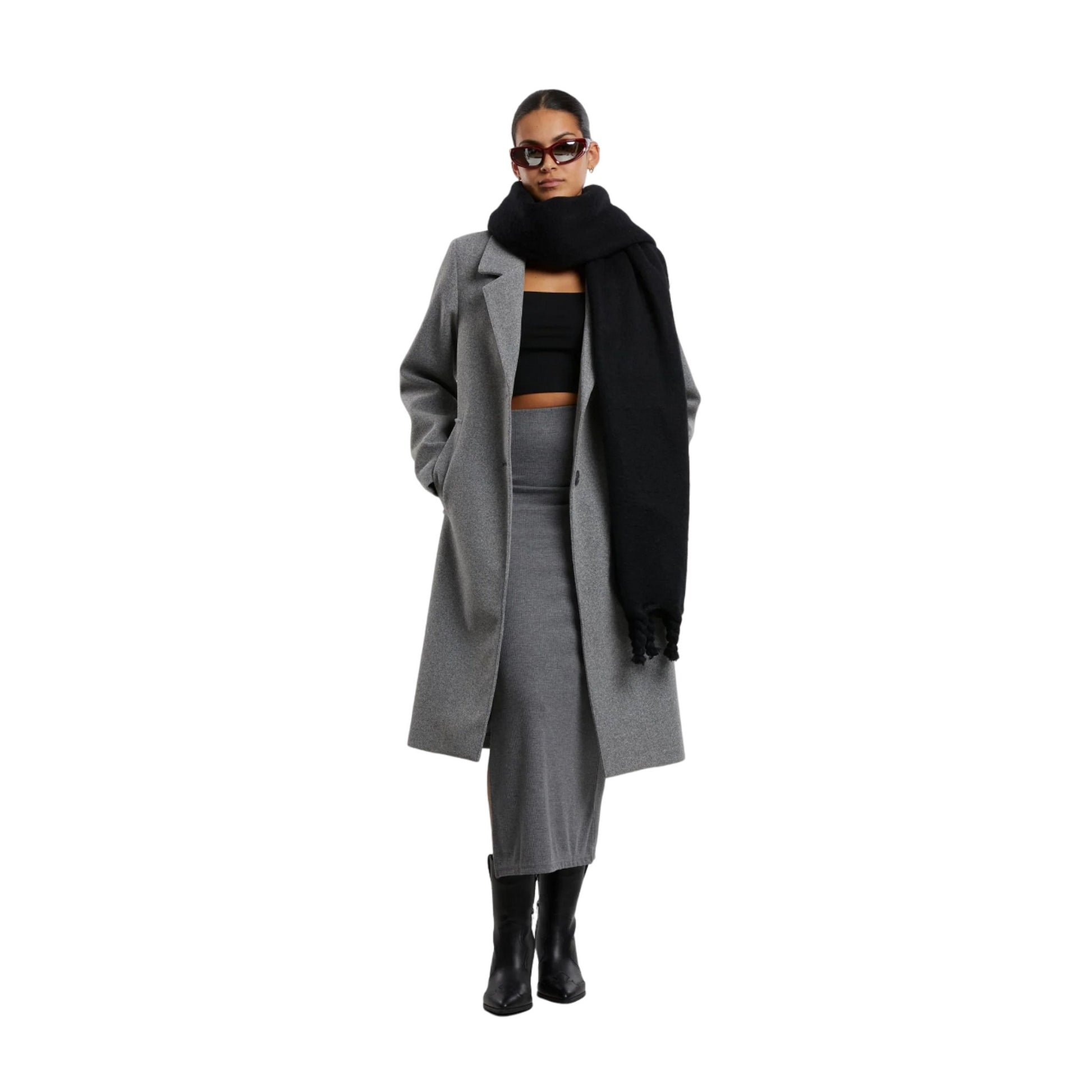 Dark Grey Melange - Side - Urban Classics Womens-Ladies Ribbed High Slit Maxi Skirt