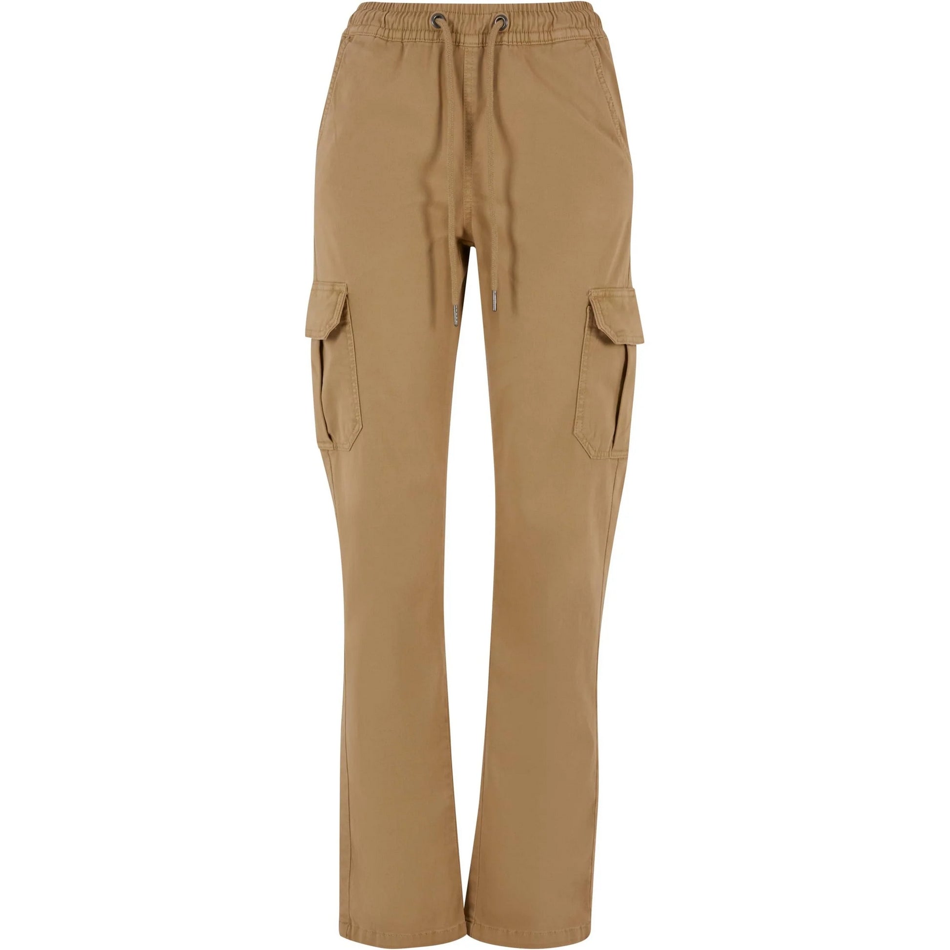 Union Beige - Front - Urban Classics Womens-Ladies Twill High Waist Cargo Trousers