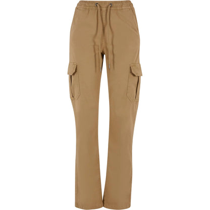 Union Beige - Front - Urban Classics Womens-Ladies Twill High Waist Cargo Trousers