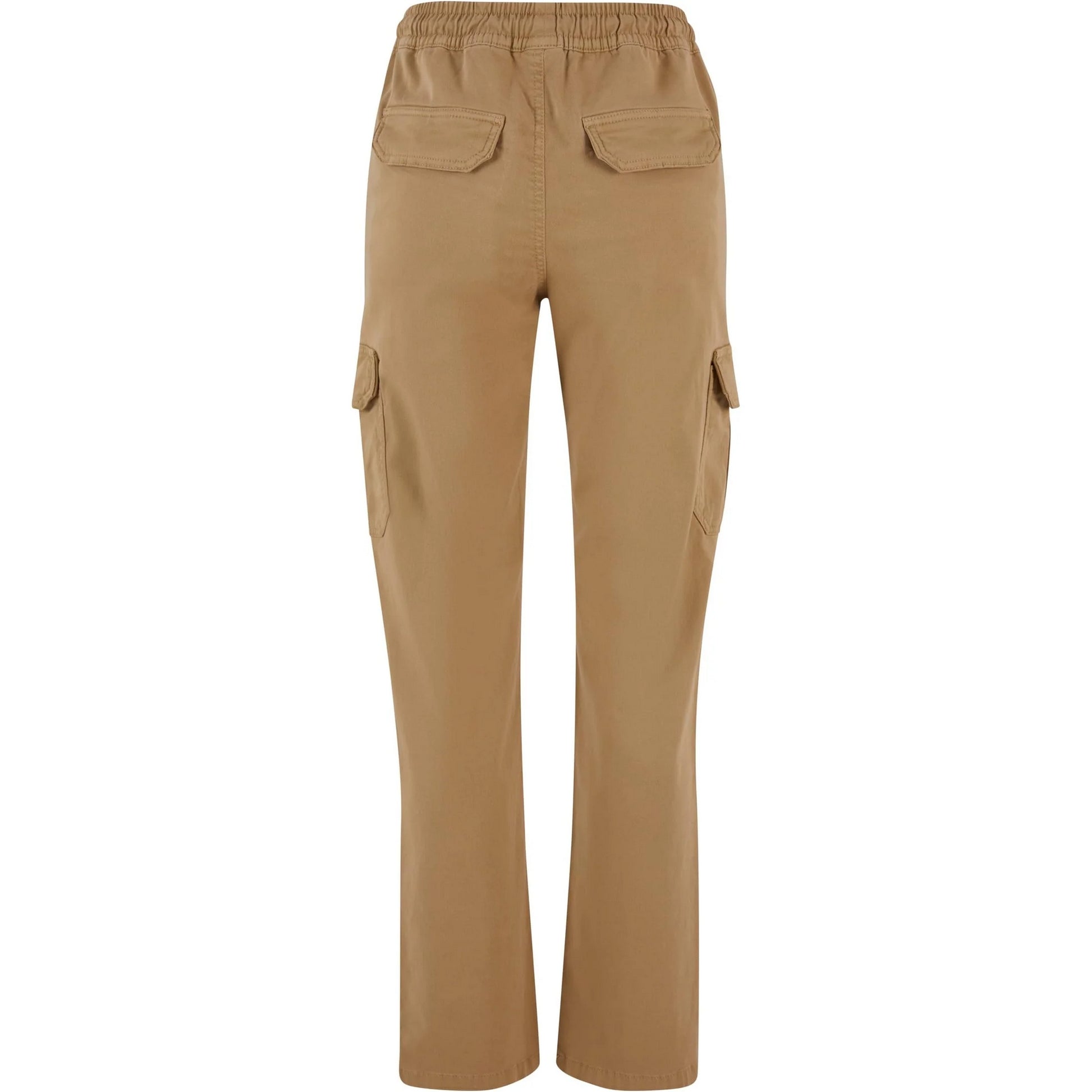 Union Beige - Back - Urban Classics Womens-Ladies Twill High Waist Cargo Trousers