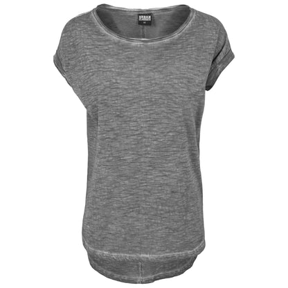 Dark Grey - Front - Urban Classics Womens-Ladies Spray Dye Dipped Hem T-Shirt