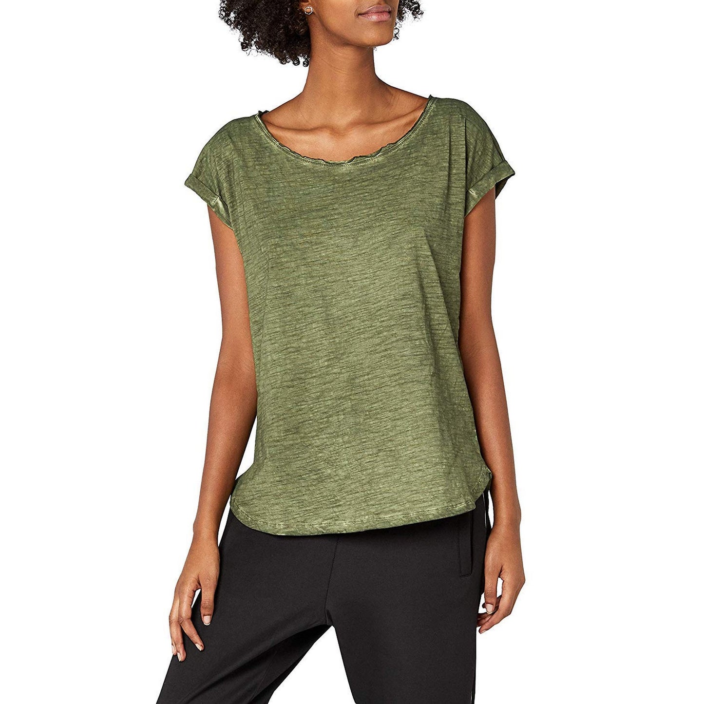 Olive - Back - Urban Classics Womens-Ladies Spray Dye Dipped Hem T-Shirt