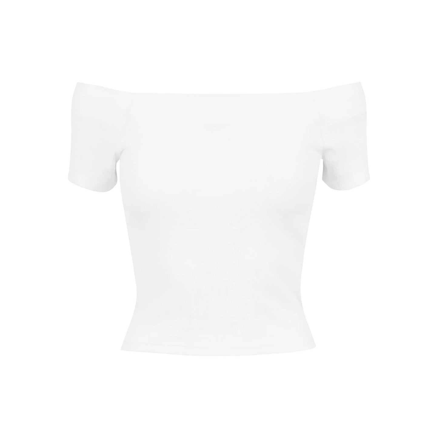 White - Front - Urban Classics Womens-Ladies Ribbed Off Shoulder T-Shirt