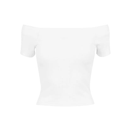 White - Front - Urban Classics Womens-Ladies Ribbed Off Shoulder T-Shirt