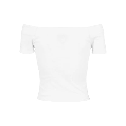 White - Back - Urban Classics Womens-Ladies Ribbed Off Shoulder T-Shirt