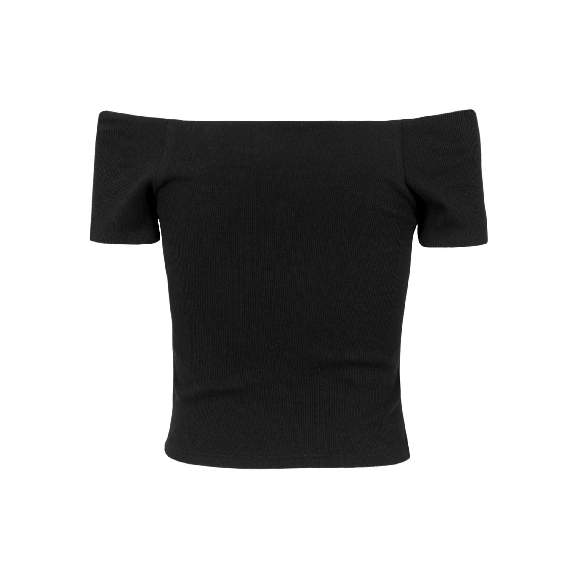 Black - Back - Urban Classics Womens-Ladies Ribbed Off Shoulder T-Shirt