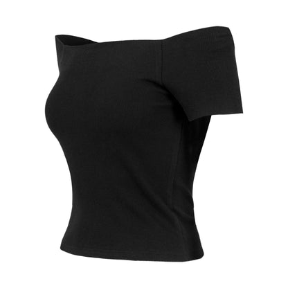 Black - Side - Urban Classics Womens-Ladies Ribbed Off Shoulder T-Shirt