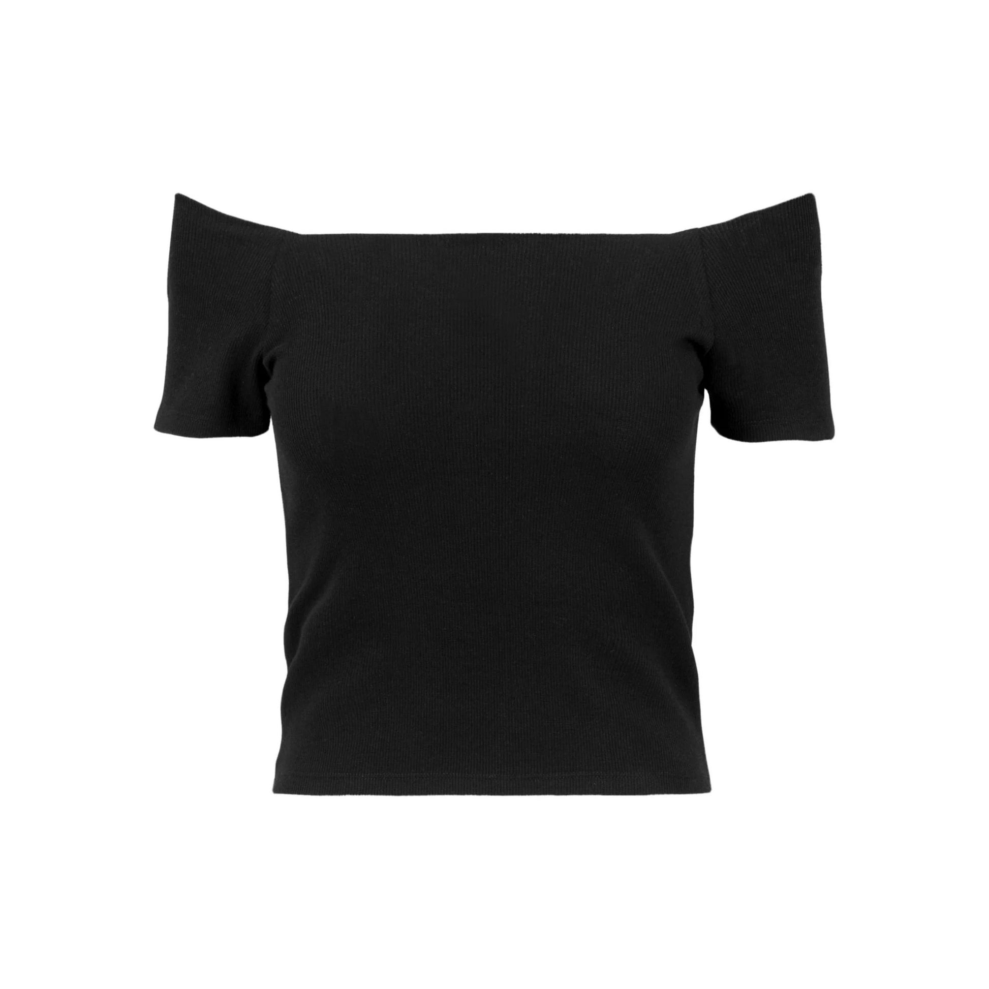 Black - Front - Urban Classics Womens-Ladies Ribbed Off Shoulder T-Shirt