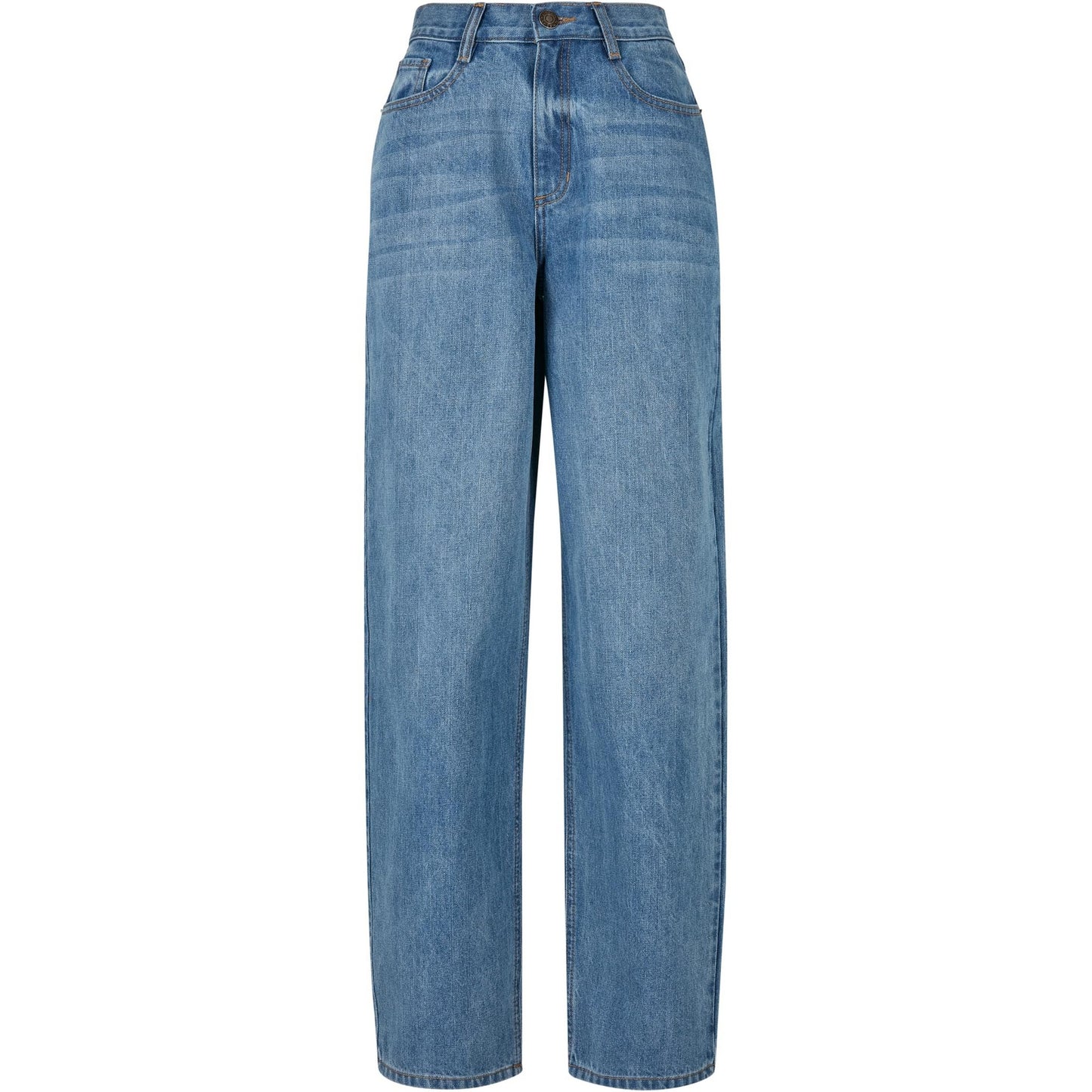 Mid Stone Washed - Front - Urban Classics Womens-Ladies 90´s Denim High Waist Wide Leg Jeans