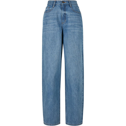 Mid Stone Washed - Front - Urban Classics Womens-Ladies 90´s Denim High Waist Wide Leg Jeans