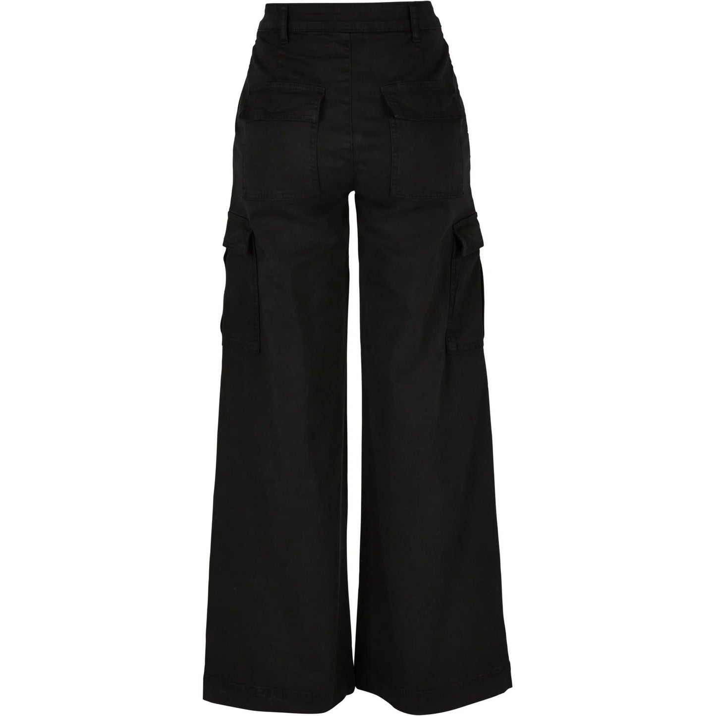 Black - Back - Urban Classics Womens-Ladies Twill High Waist Wide Leg Cargo Trousers
