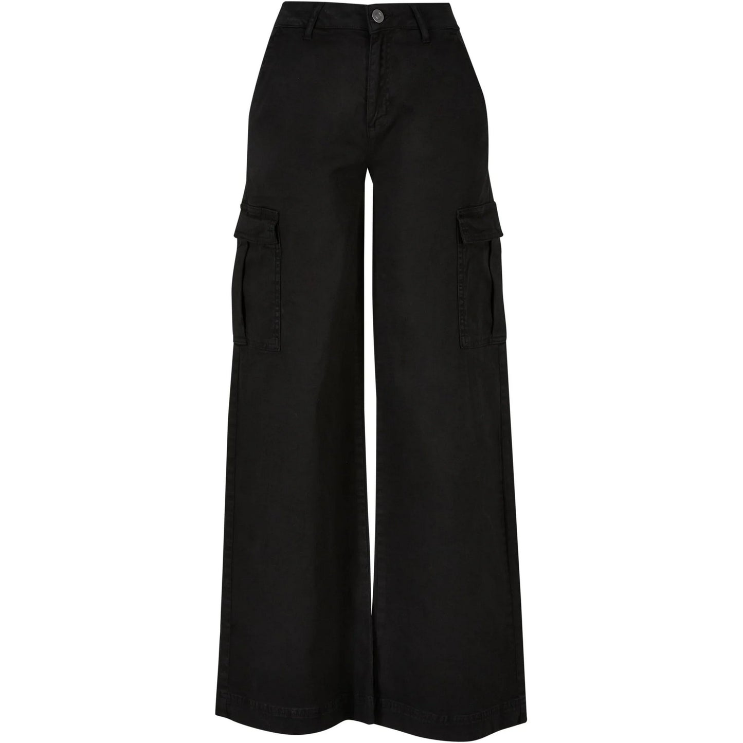 Black - Front - Urban Classics Womens-Ladies Twill High Waist Wide Leg Cargo Trousers