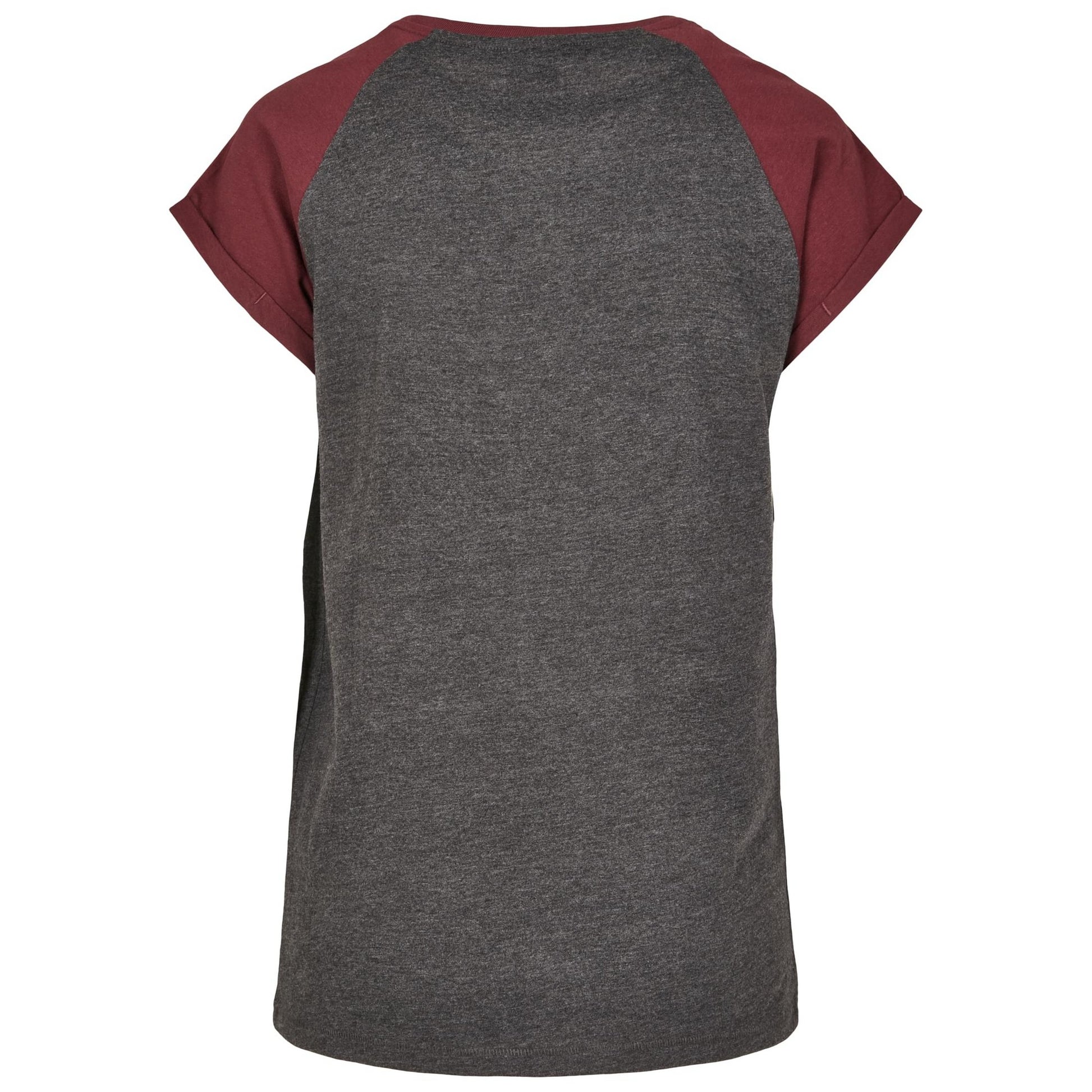 Charcoal-Red Wine - Back - Urban Classics Womens-Ladies Contrast Raglan T-Shirt