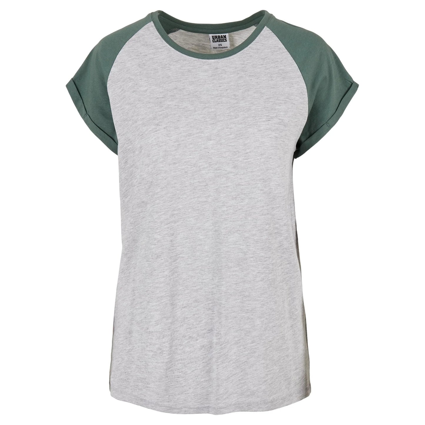 Light Grey-Pale Leaf - Front - Urban Classics Womens-Ladies Contrast Raglan T-Shirt