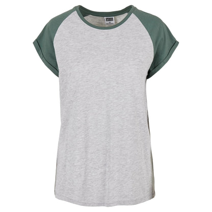 Light Grey-Pale Leaf - Front - Urban Classics Womens-Ladies Contrast Raglan T-Shirt