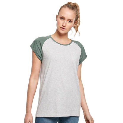 Light Grey-Pale Leaf - Side - Urban Classics Womens-Ladies Contrast Raglan T-Shirt