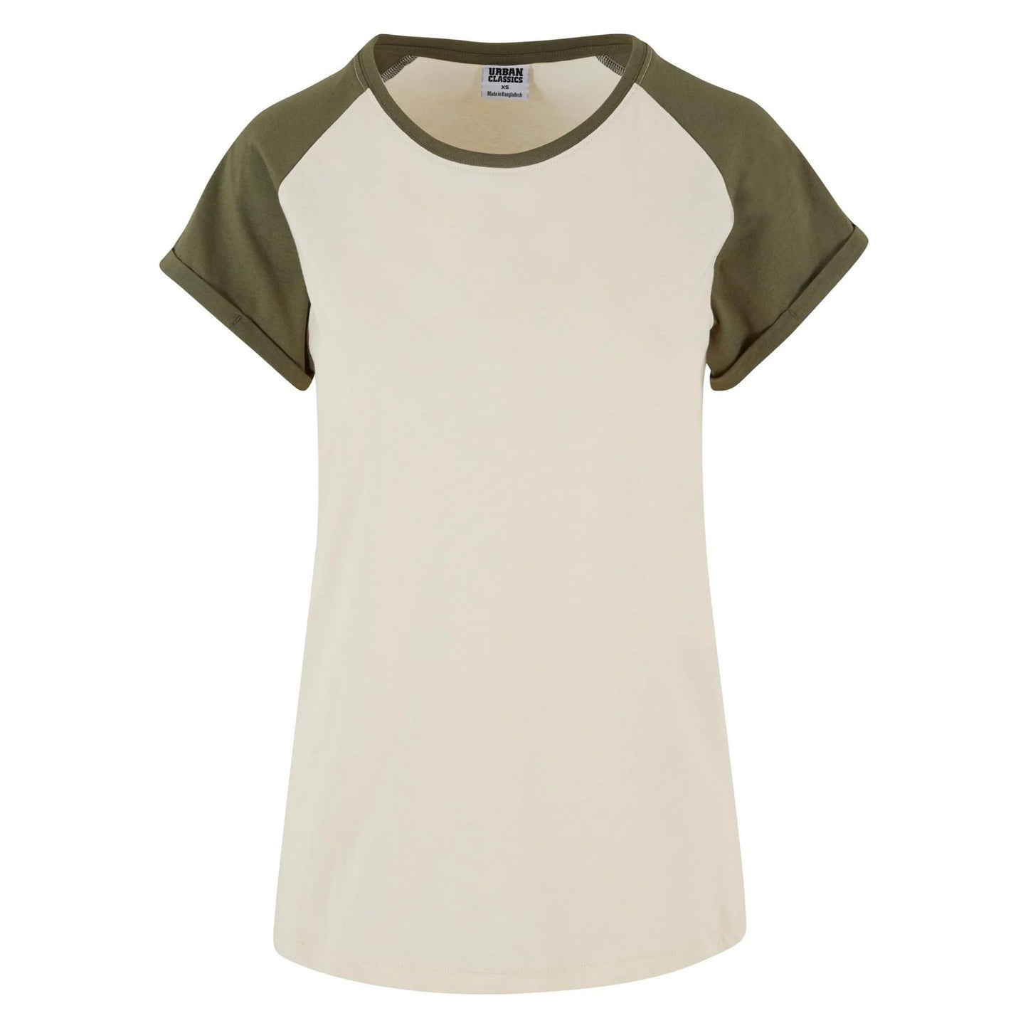 White Sand-Olive - Front - Urban Classics Womens-Ladies Contrast Raglan T-Shirt