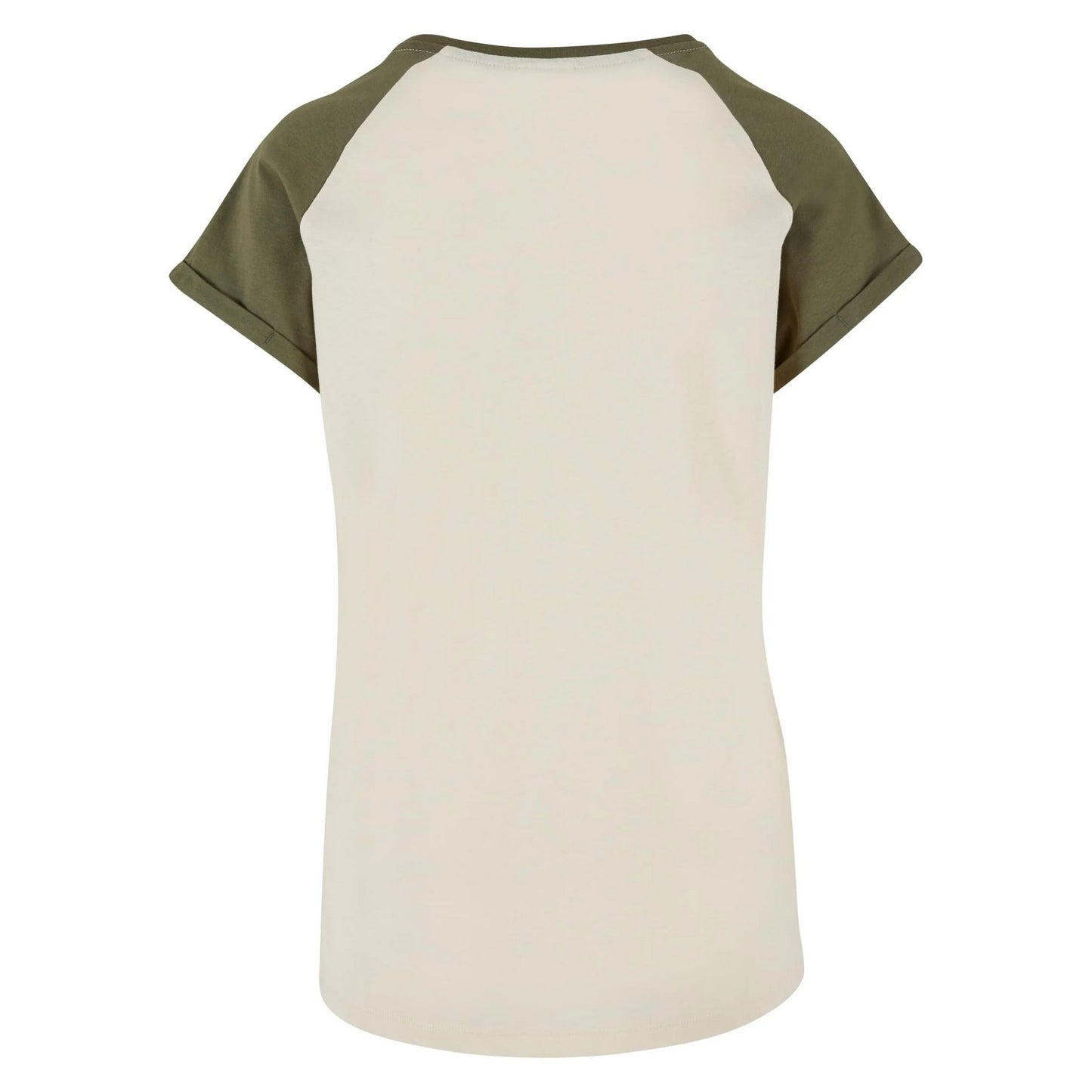 White Sand-Olive - Back - Urban Classics Womens-Ladies Contrast Raglan T-Shirt